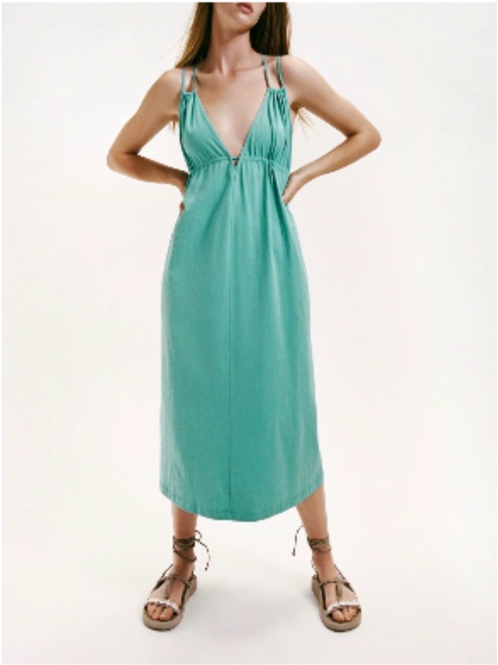 Zara Teal Sleeveless Cotton Midi Dress